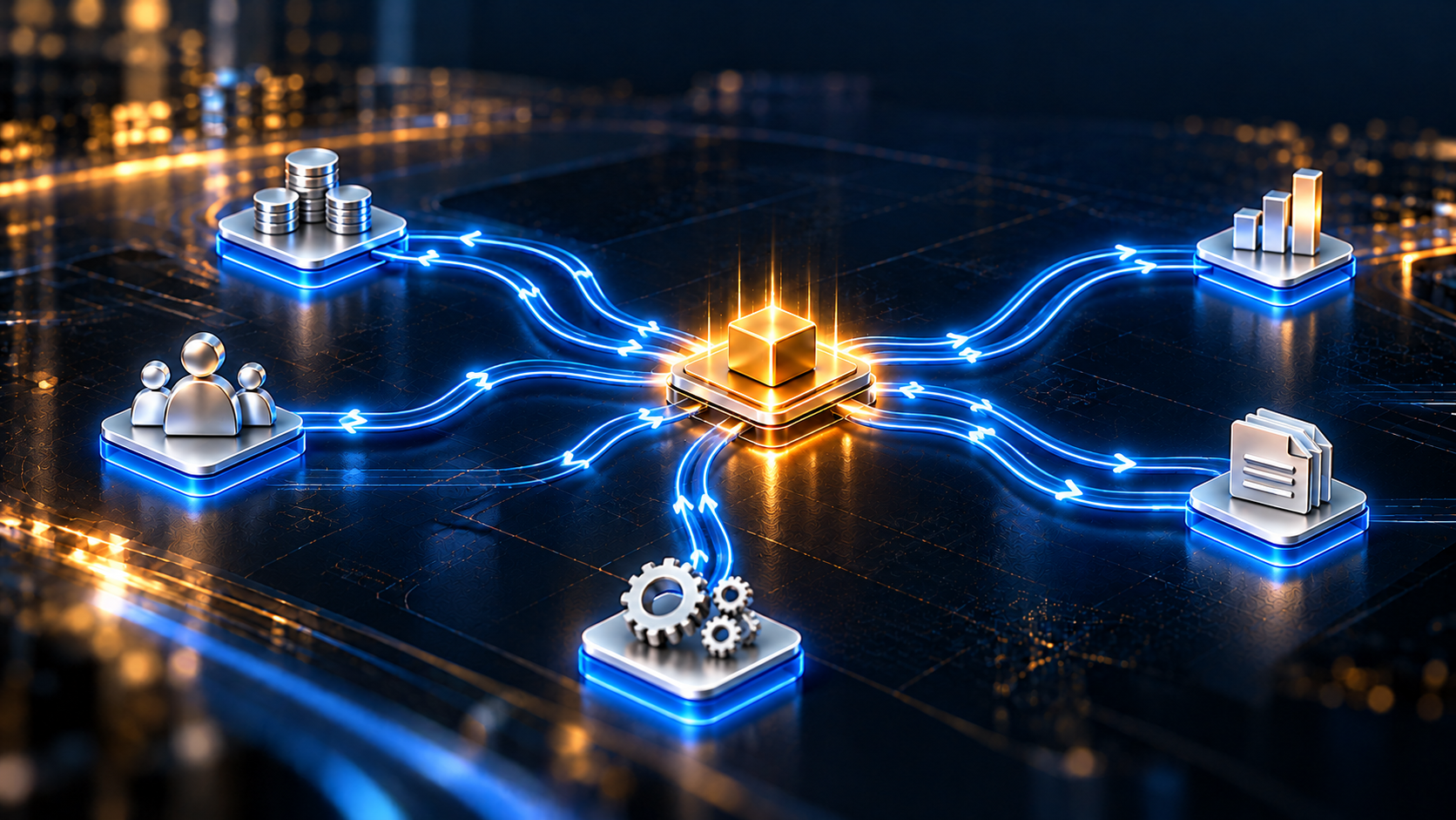 An integrated system connecting business data, people, reporting, documents, and operations